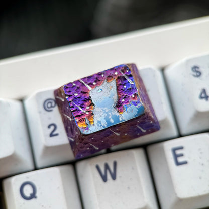 Starry Sky Cat Series, Purple Starry Sky Meteor Theme Titanium Alloy Hand Carved Titanium Alloy Personalized Keycaps, Fairy Tale Creative Decorative Keycaps Metal Art Keycaps