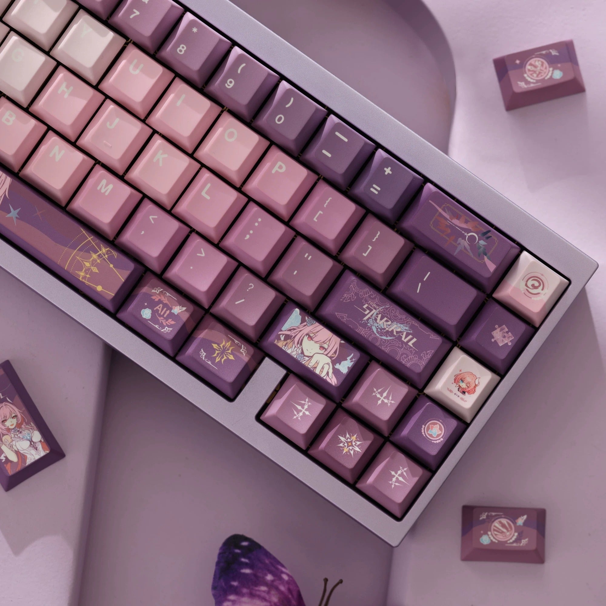 Honkai: Star Rail series, Cyrene theme, original high PBT material keycaps, full five sided thermal sublimation process mechanical keyboard custom set keycaps