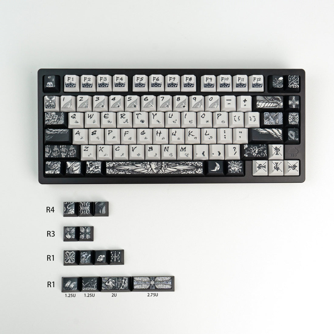Fallen angel themed design, metallic matte texture PBT material personalized keycap set,  cultural creative decoration keycap set, compatible with 61/64/68/75/84/87/104 mechanical keyboard