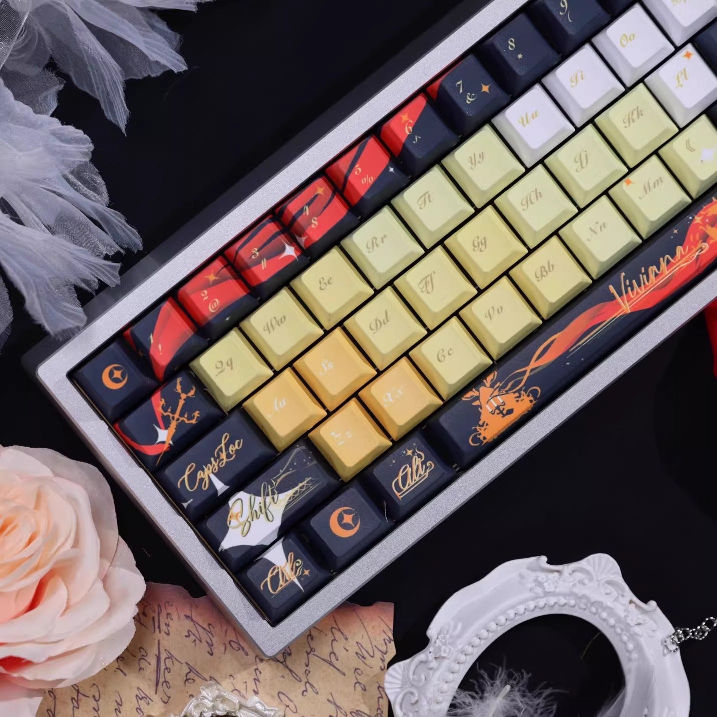Arknights series, Viviana theme, custom set personalized keycap series, PBT material, compatible with 61/64/68/75/84/87/104 mechanical keyboard keycap set