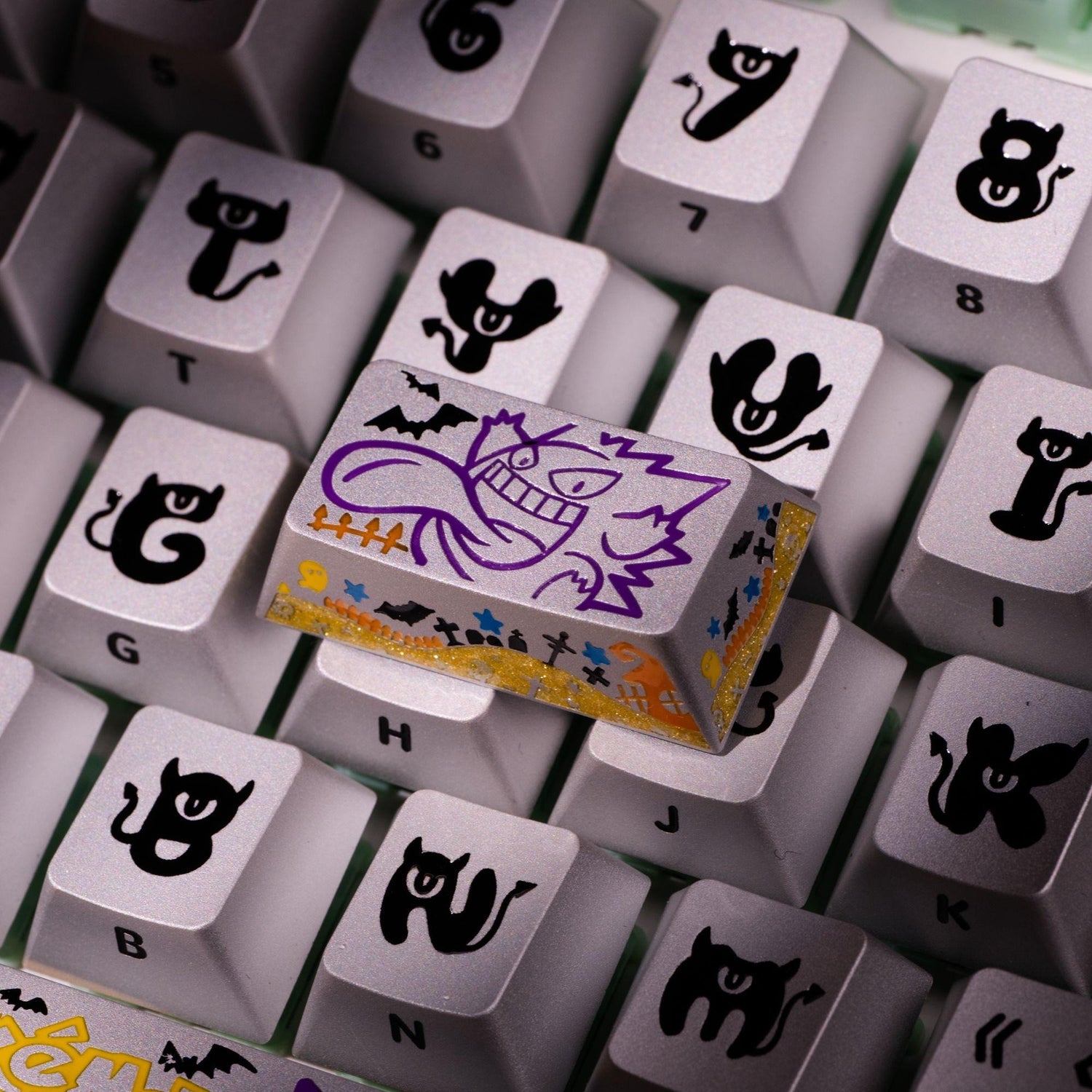 Pok é mon series, Gangar themed design, 17 key set, keycaps made of aluminum alloy material CNC integrated precision machining personalized keycaps, mechanical keyboard decorative keycaps