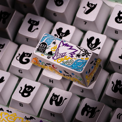 Pok é mon series,gengar themed design, keycaps made of aluminum alloy material CNC integrated precision machining personalized keycaps, mechanical keyboard decorative keycaps