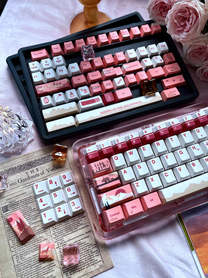 Personalized keycap set with Twilight Wilderness theme, featuring a red main tone and original high PBT material for personalized customization of mechanical keyboard keycaps