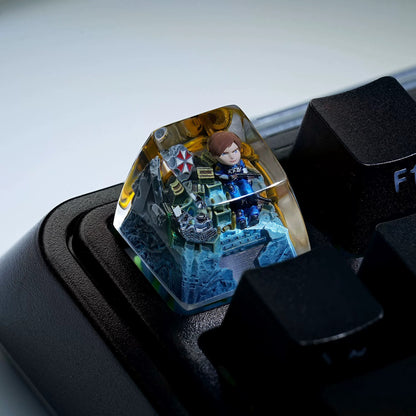 Resident Evil, Leon·Scott·Kennedy， Crystal resin personalized keycaps, anime and game cultural creative keycaps, mechanical keyboard artistic decorative keycaps
