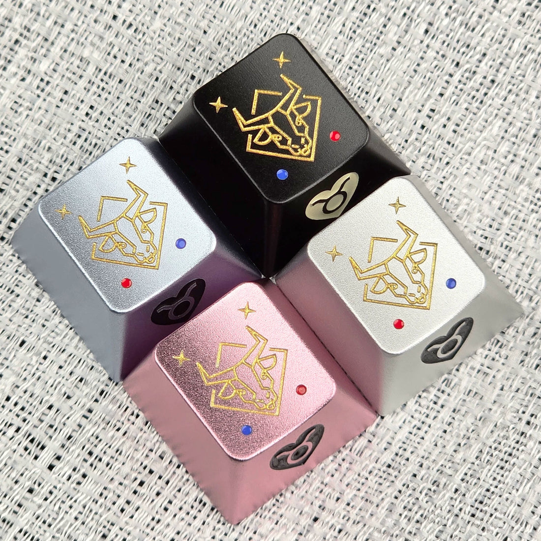 12 Constellation Aluminum Alloy Keycaps with Anodized Enamel Color Craft Metal Personalized Keycaps, Mechanical Keyboard Decorative Keycaps, Constellation Divination Cultural Creative Products.