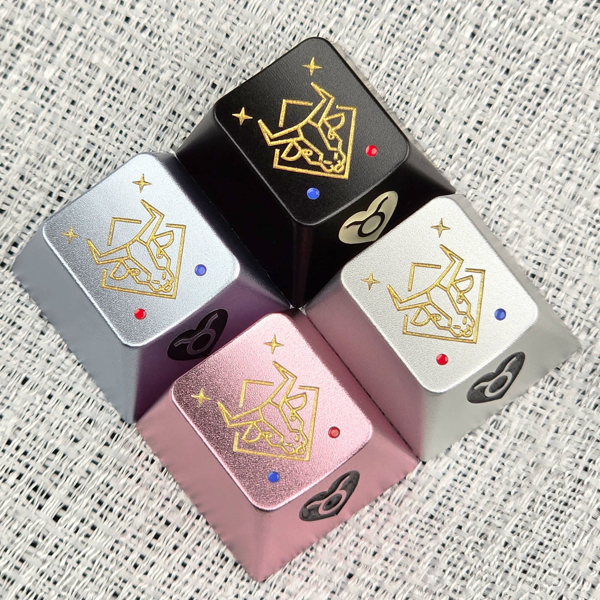 12 Constellation Aluminum Alloy Keycaps with Anodized Enamel Color Craft Metal Personalized Keycaps, Mechanical Keyboard Decorative Keycaps, Constellation Divination Cultural Creative Products.