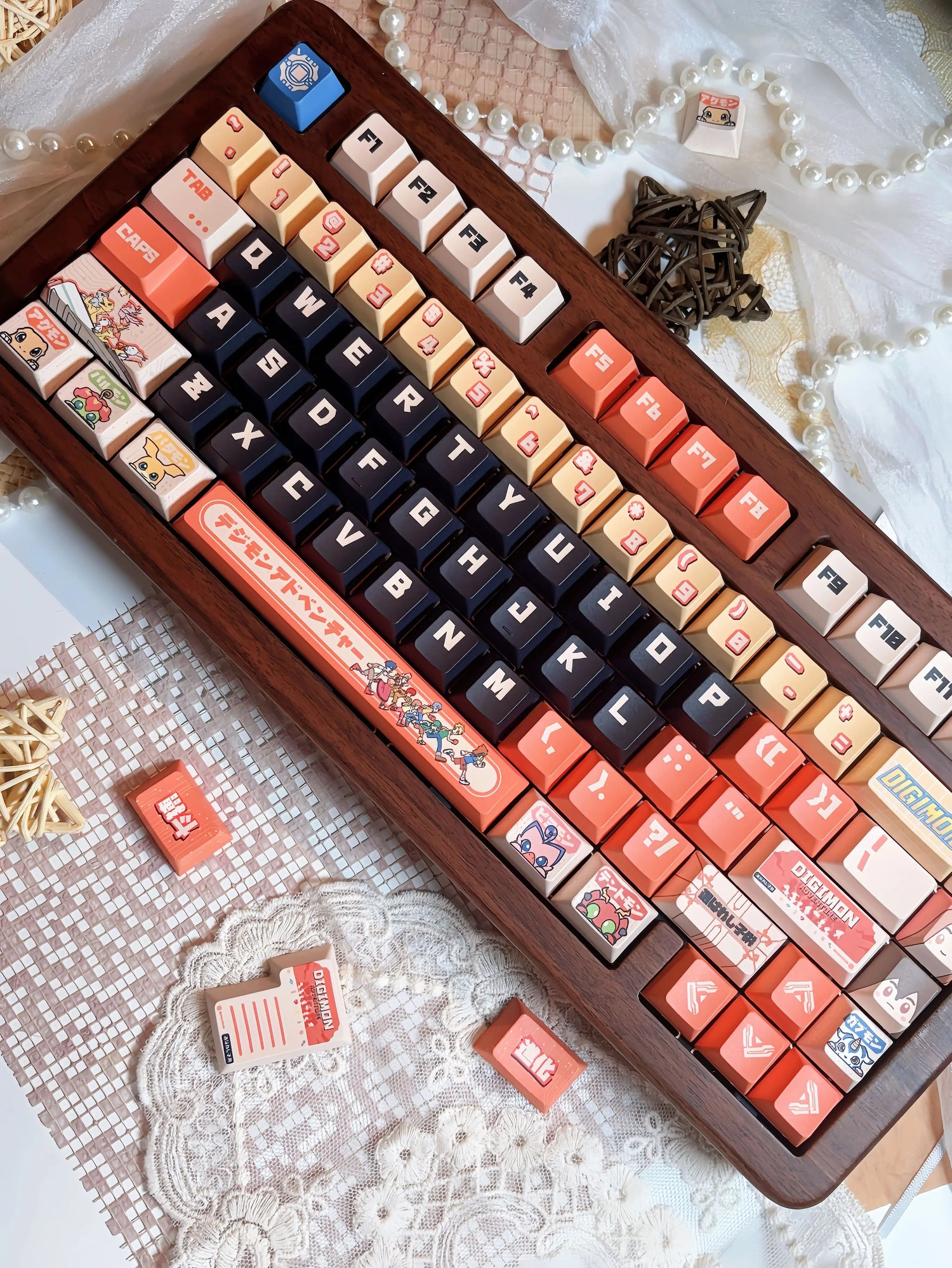 Digimon Theme Series, PBT material, sublimation technology, animation cartoon decoration keycap set