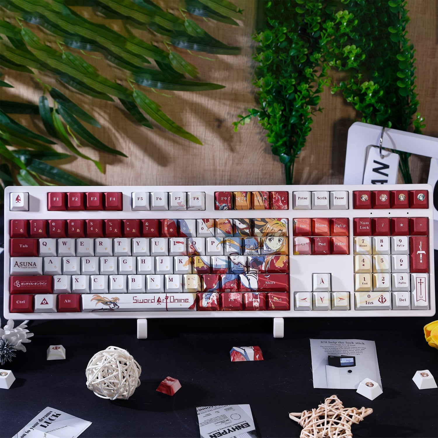 Sword Art Online‌  theme,Yuuki Asuna， PBT material personalized keycap set, anime keycap culture peripheral mechanical keyboard decoration keycaps， Compatible with 61/64/68/75/84/87/104 key mechanical keyboard keycap set