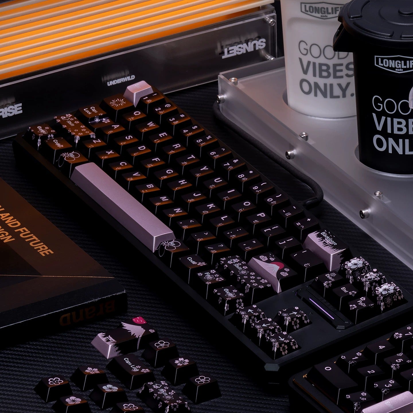 Spring and Jingming Black Theme Theme, Keycap Set PBT Metallic Texture personalized keycap set, , compatible with 61/64/68/75/84/87/104 mechanical keyboard