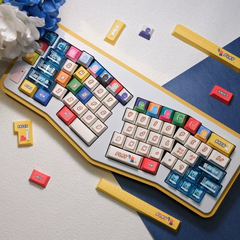 Colorful LEGO Theme Set keycaps， PBT+PC material personalized keycap set, anime and games cultural creative decoration keycap set, compatible with 61/64/68/75/84/87/104 mechanical keyboard