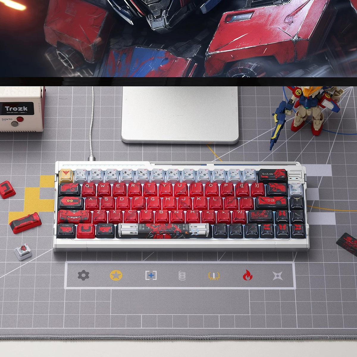 Gundam‌， SAZABI，MSN-04, There are two versions: opaque and semi transparent personalized keycaps, mechanical keyboard replacement keycap set, anime and game cultural and creative keycaps set,61/64/68/75/84/87/104 Key Mechanical Keyboard Keycap Set