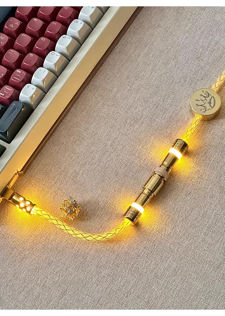 Single crystal copper overall luminous gold/warm light aviation plug customized mechanical keyboard manual data cable