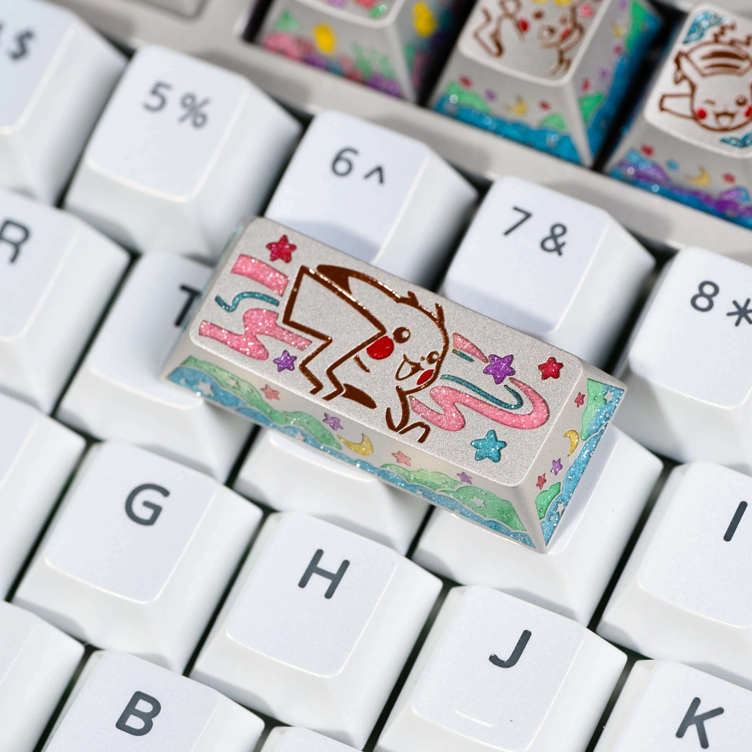 Pok é mon series, Pikachu themed design, keycaps made of aluminum alloy material CNC integrated precision machining personalized keycaps, mechanical keyboard decorative keycaps