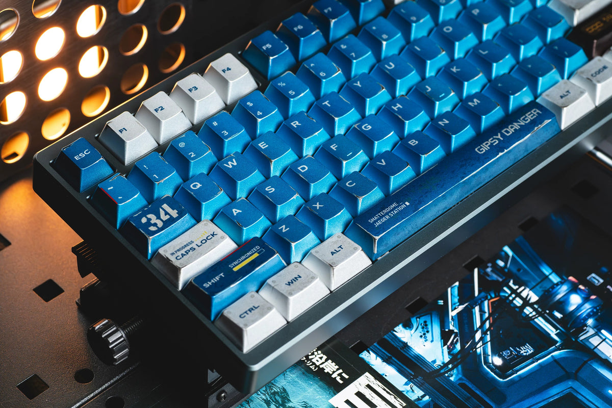 Pacific Rim, Gipsy Danger theme, metallic paint texture PBT material anime and game cultural and creative keycaps set, Compatible with 61/64/68/75/84/87/104 Key Mechanical Keyboard Keycap Set