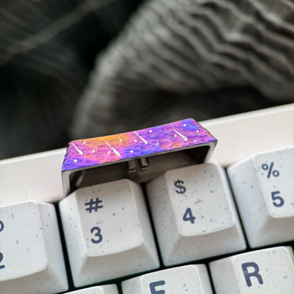 Starry Sky Cat Series, Purple Starry Sky Meteor Theme Titanium Alloy Hand Carved Titanium Alloy Personalized Keycaps, Fairy Tale Creative Decorative Keycaps Metal Art Keycaps