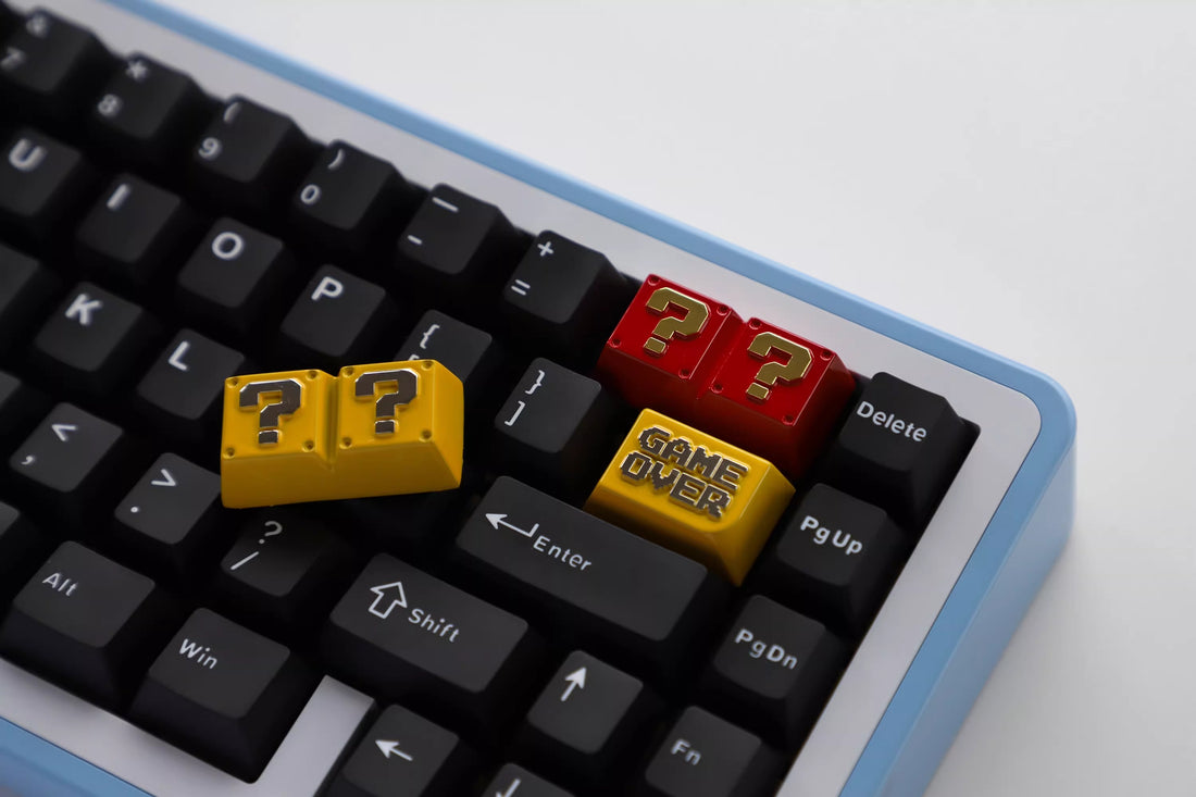 Backspace key, metal personalized keycap, Mario question mark tab key, metal personalized keycap, Game Over keycap, creative zinc alloy mechanical keycap, original factory high decorative keycap