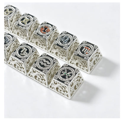 Pure silver hollow 12 Constellation  Personalized Keycaps, Mechanical Keyboard Decorative Keycaps, Constellation Divination Cultural Creative Products.