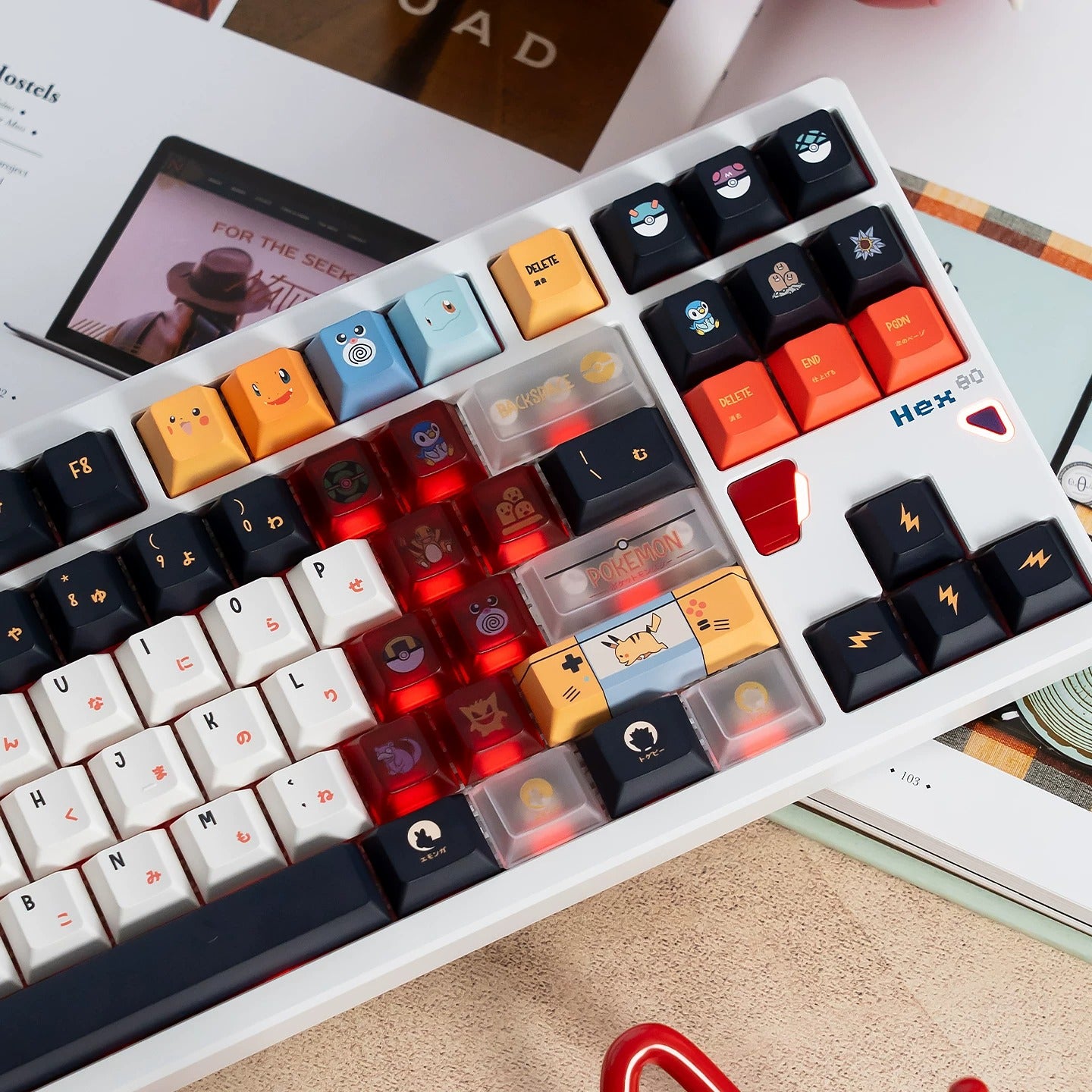 Pikachu themed keycap set, mechanical keycap PBT material material personalized keycap set, Animated cartoon keycaps, compatible with 61/64/68/75/84/87/104 mechanical keyboard replacement keycap