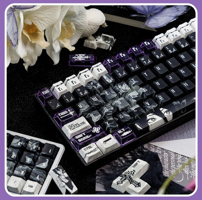 Chainsaw Man theme, Reze Arc，PBT+PC material personalized keycap set, anime keycap culture peripheral mechanical keyboard decoration keycaps， Compatible with 61/64/68/75/84/87/104 key mechanical keyboard keycap set