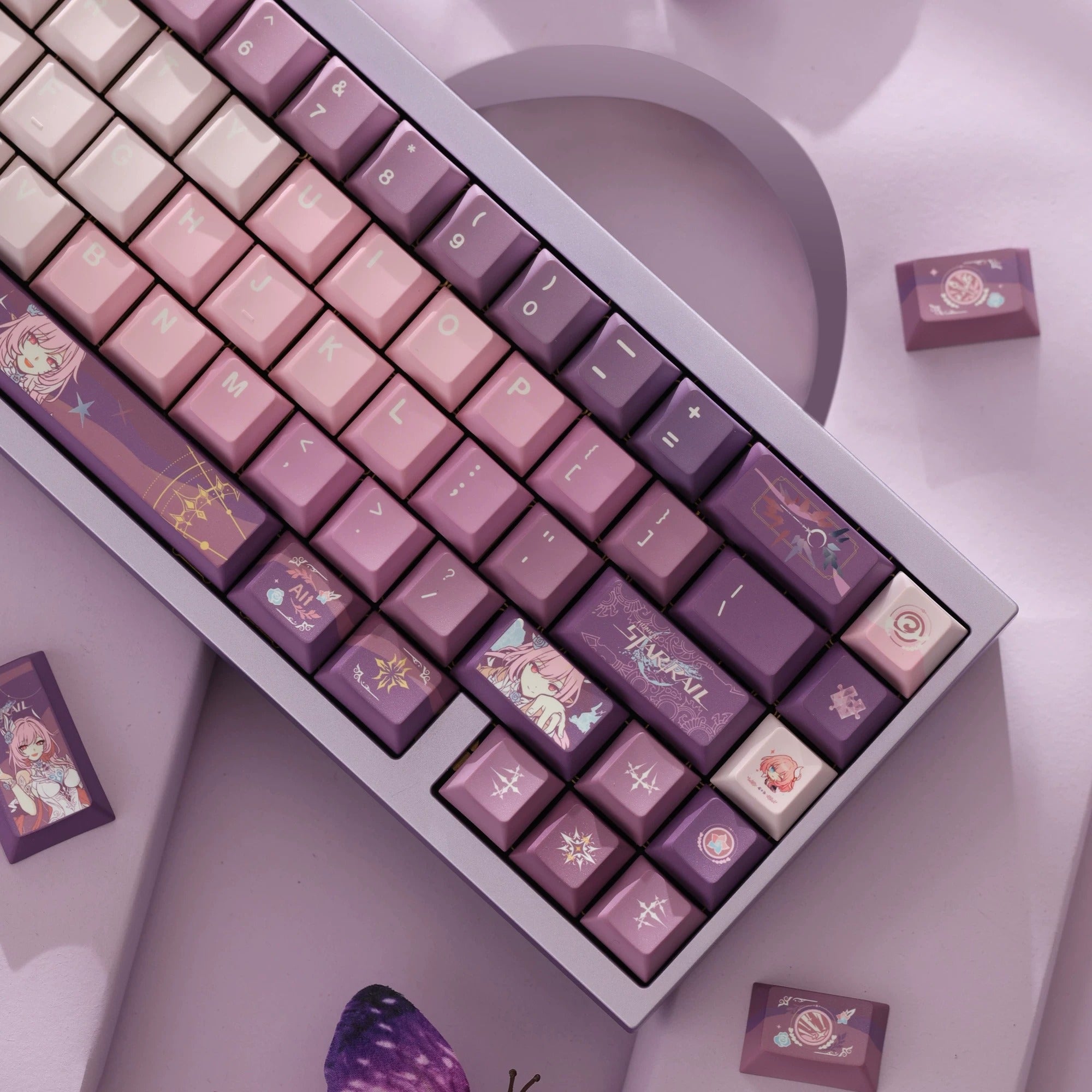 Honkai: Star Rail series, Cyrene theme, original high PBT material keycaps, full five sided thermal sublimation process mechanical keyboard custom set keycaps
