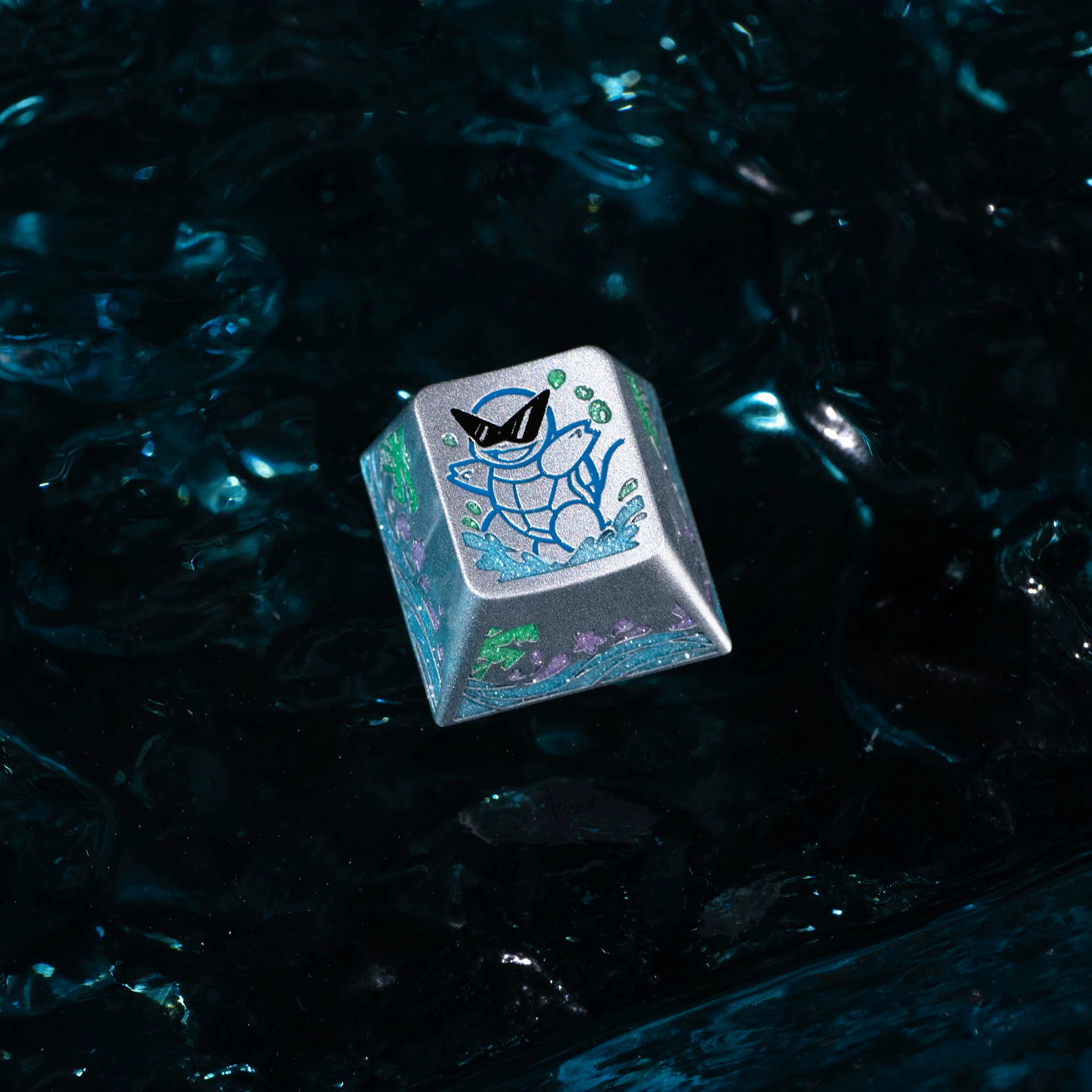 Squirtle Theme, Aluminum Alloy CNC Metal Anode Personalized Keycaps, Enamel Colored Colorful Art Keycaps, Mechanical Keyboard Anime Cartoon Decorative Keycaps