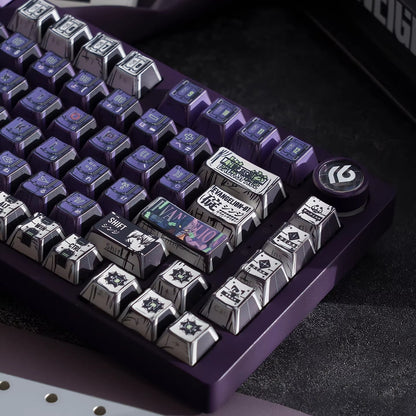 EVA series, EVANGELION-01 theme, comic style PBT keycap with folded edges and transparent five sided heat sublimation mechanical keyboard decoration keycap, compatible with 61/64/68/75/84/87/104 key mechanical keyboard keycap set