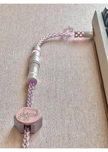 Pink purple single crystal copper, customized manual data cable for aviation plug mechanical keyboard, 8k return rate personalized keyboard cable