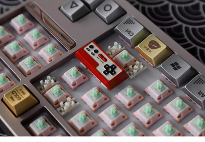 Metal die-cast, 2.25U red and white FC game console controller, mechanical keyboard cap, anodized metal keycap