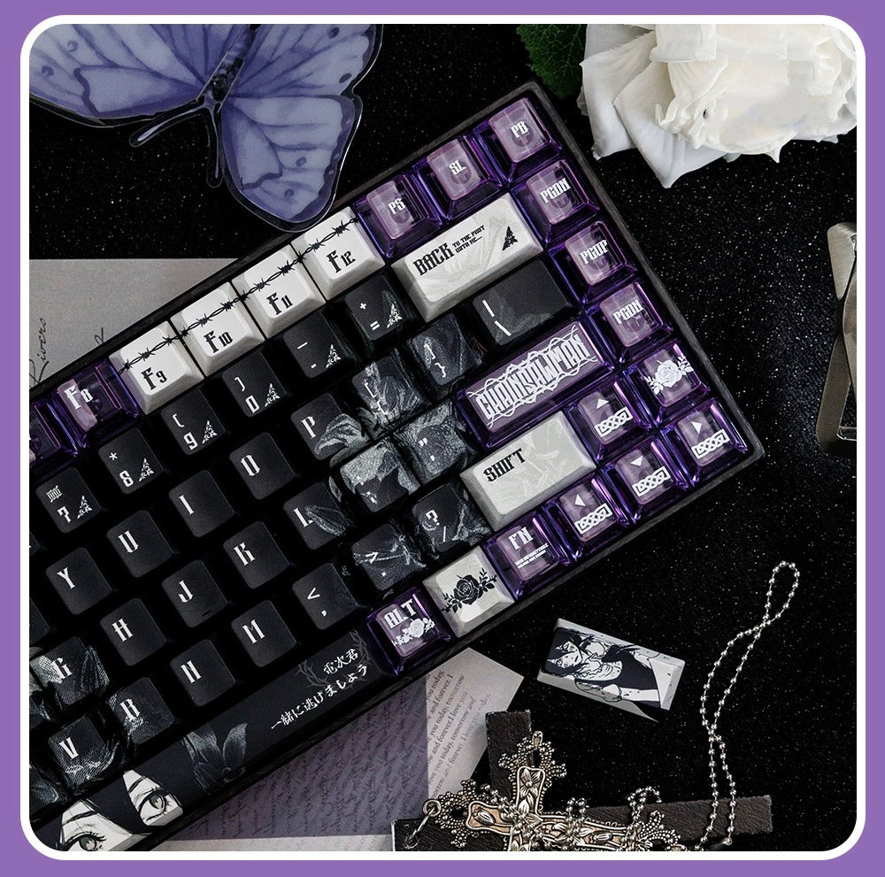 Chainsaw Man theme, Reze Arc，PBT+PC material personalized keycap set, anime keycap culture peripheral mechanical keyboard decoration keycaps， Compatible with 61/64/68/75/84/87/104 key mechanical keyboard keycap set