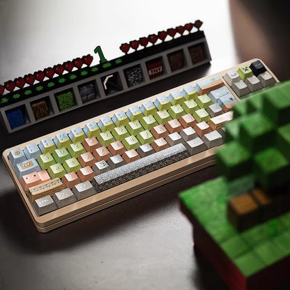 Minecraft theme design, R2 version, side engraved translucent characters/folded edges translucent side engraved keycaps, customized magnetic axis mechanical keyboard PBT thermal sublimation original factory highly personalized keycaps set