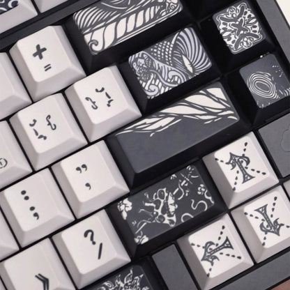 Fallen angel themed design, metallic matte texture PBT material personalized keycap set,  cultural creative decoration keycap set, compatible with 61/64/68/75/84/87/104 mechanical keyboard