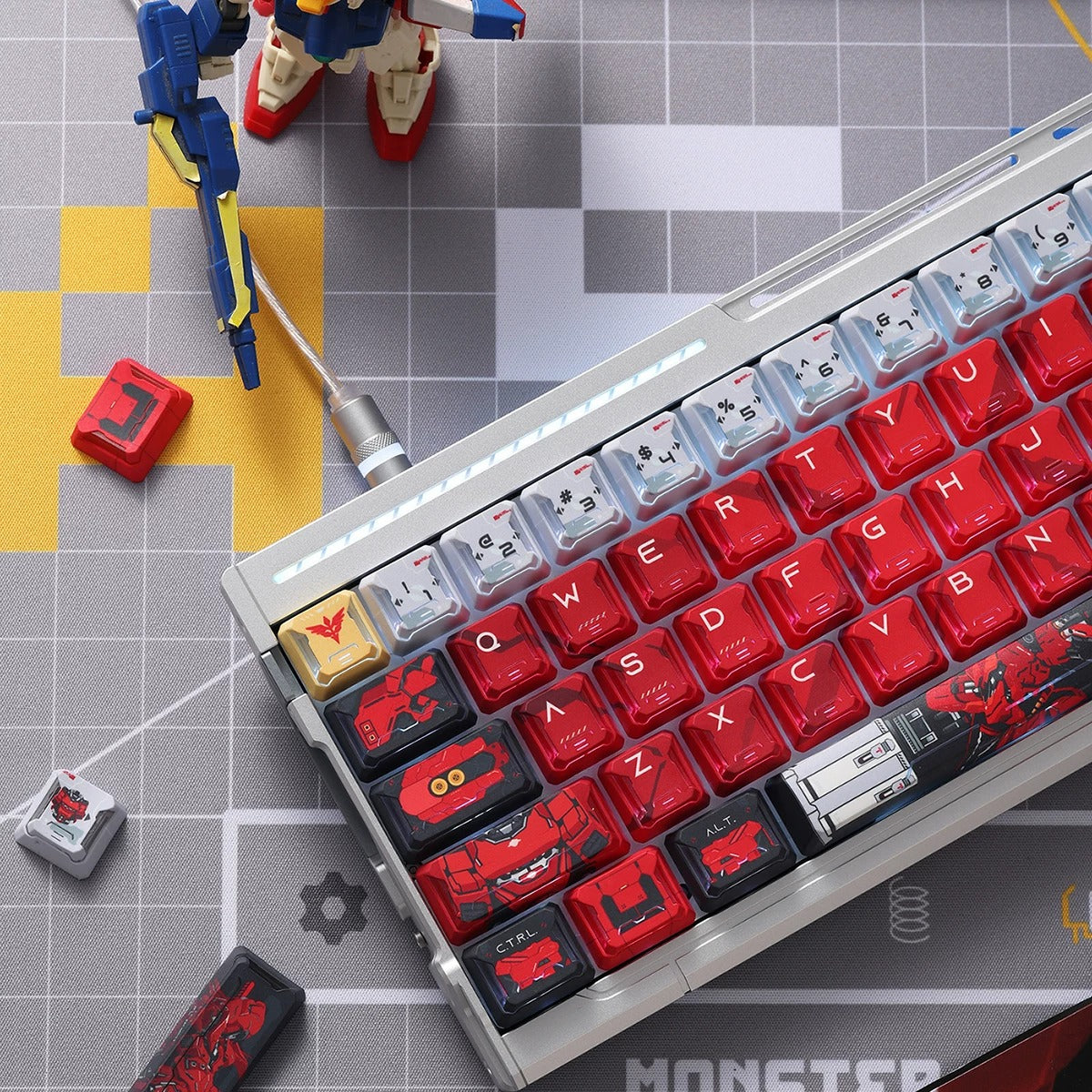 Gundam‌， SAZABI，MSN-04, There are two versions: opaque and semi transparent personalized keycaps, mechanical keyboard replacement keycap set, anime and game cultural and creative keycaps set,61/64/68/75/84/87/104 Key Mechanical Keyboard Keycap Set