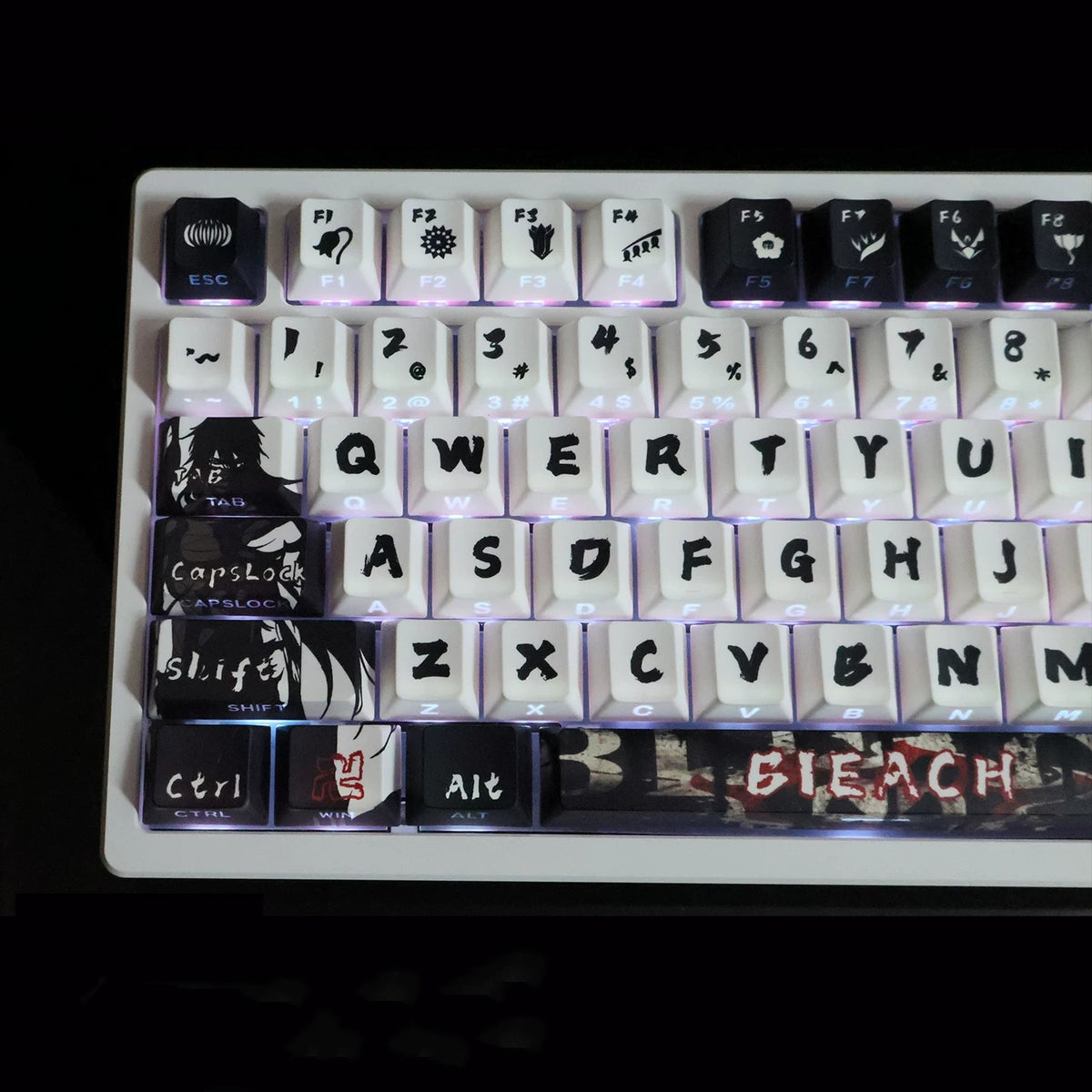 BLEACH，‌Hollow theme, PBT material personalized keycaps, mechanical keyboard replacement keycap set, anime and game cultural and creative keycaps set, Compatible with 61/64/68/75/84/87/104 Key Mechanical Keyboard Keycap Set