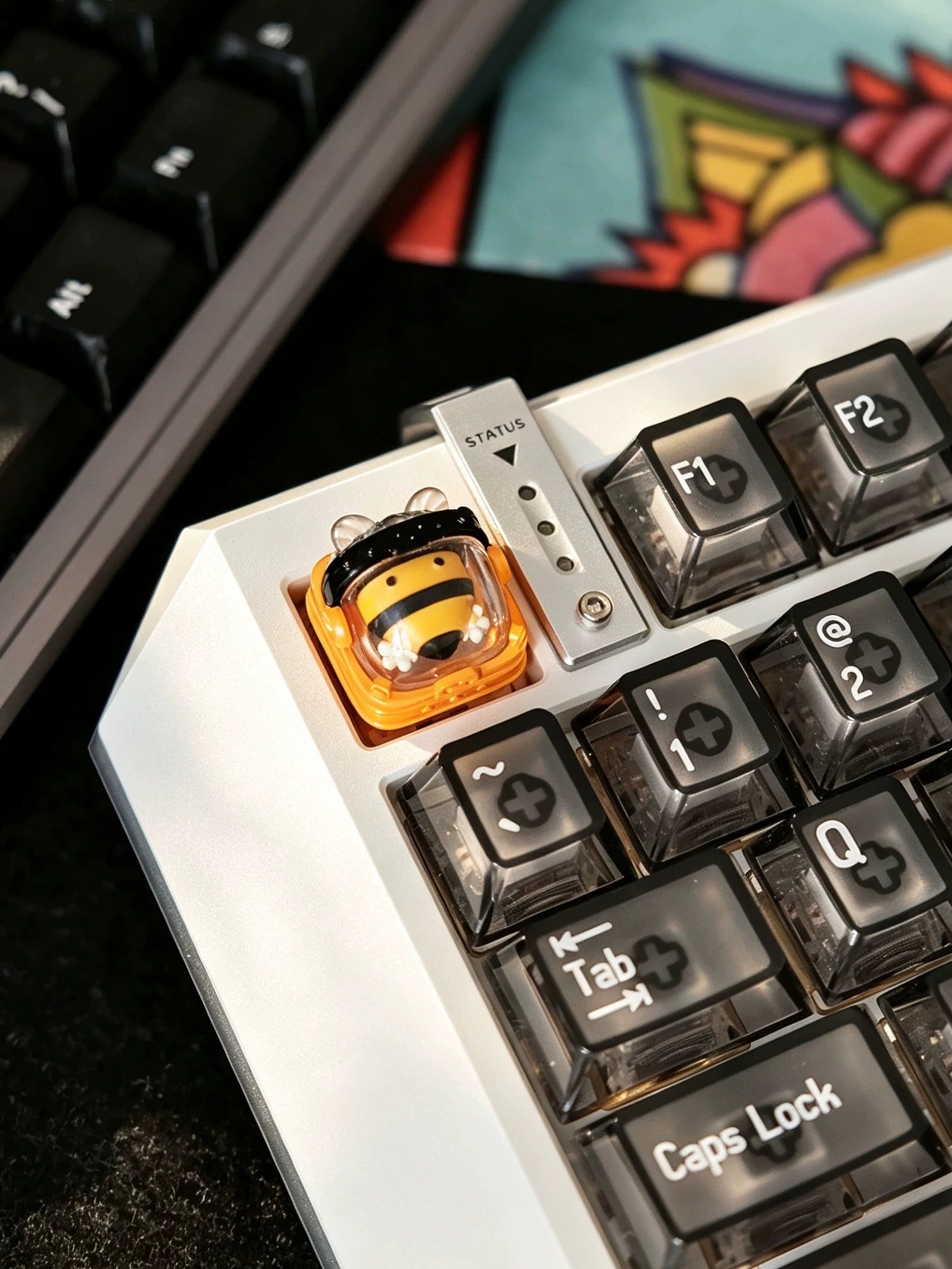 Skeleton Space Man Machine Gun Soldier Personalized Keycaps, Original Design Resin Material Mechanical Keyboard Decorative Keycaps, Cartoon Art Keycaps