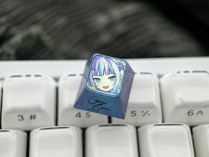 Hololive EN, Gawr Gura themed design 1U titanium alloy personalized keycaps, anime, games, music idols, creative cultural products, peripheral mechanical keyboards, decorative keycaps