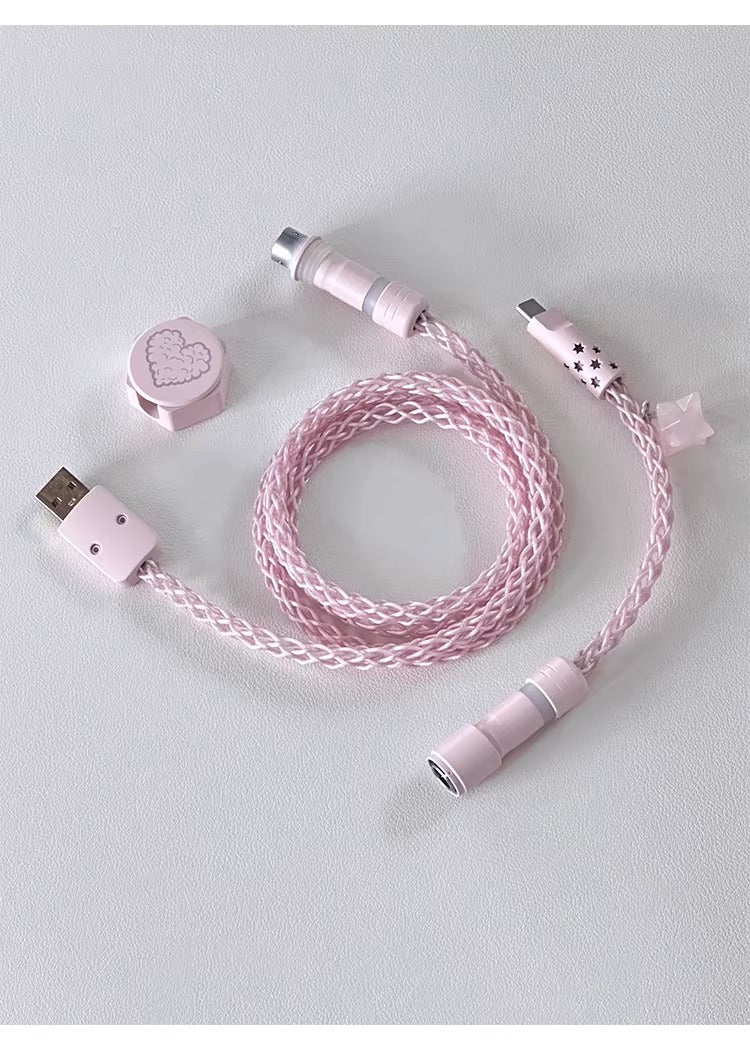 Single crystal copper whole line luminous aviation plug pink white data cable USB-TYPEC keyboard custom cable