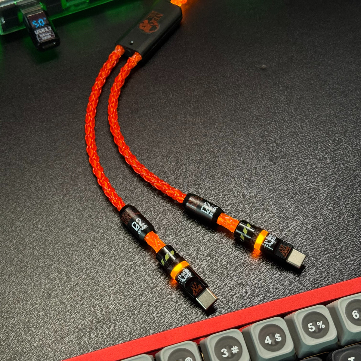 Customized manual data cable for mechanical keyboard with EVA theme design, dual type C aviation plug, dual 8K luminous data cables, magnetic axis mechanical keyboard