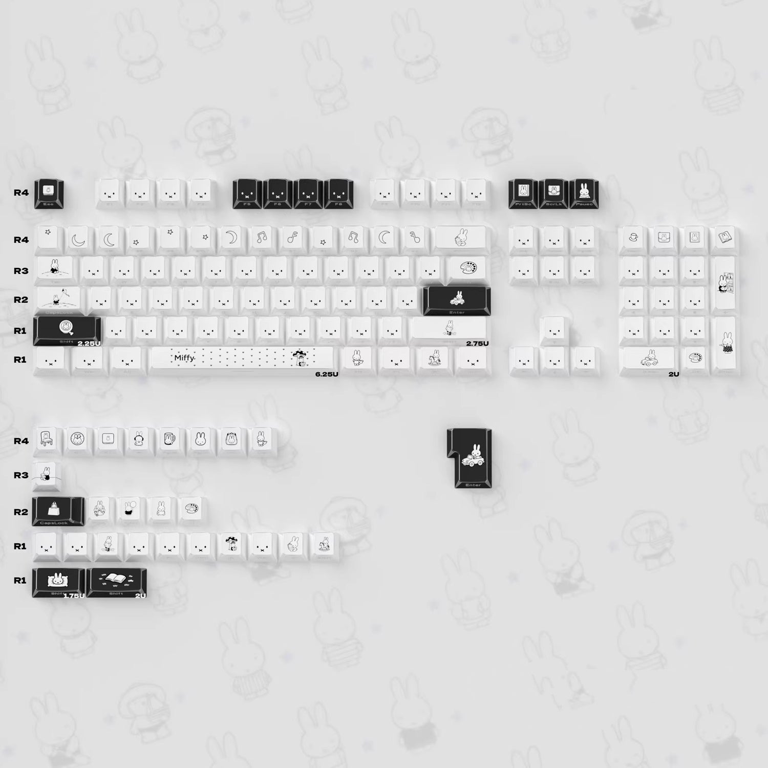 Miffy Rabbit Folding Shadow Edge Transparent Side Engraved Keycaps Customized Mechanical Keyboard PBT Thermal Sublimation Original Factory
