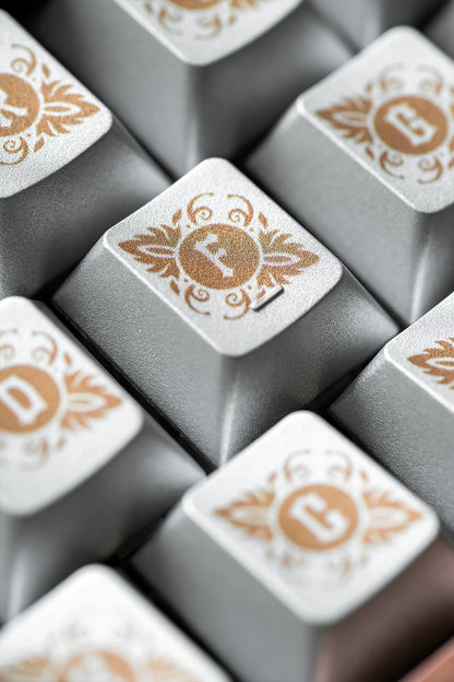 Metallic paint texture gilded design art keycaps, custom set personalized keycap series，PBT material, Original factory height, compatible with 61/64/68/75/84/87/104 mechanical keyboard keycap set