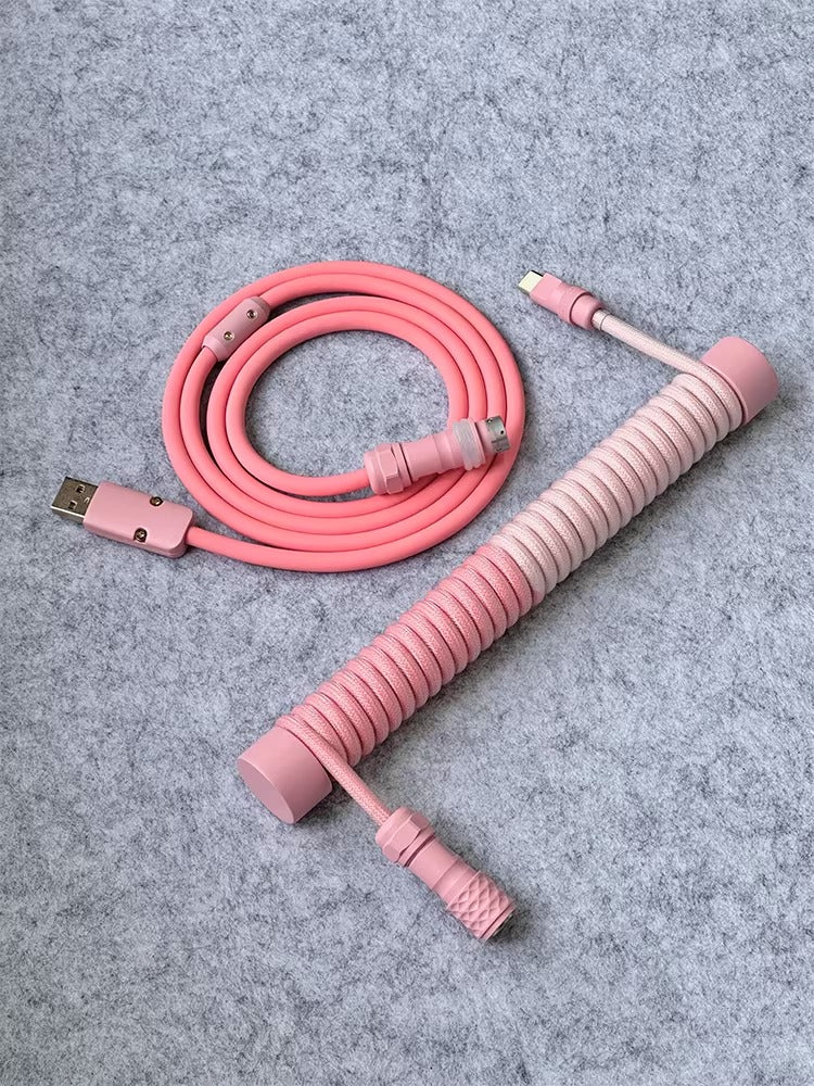 Sakura pink dual tone handmade custom keyboard aviation plug spiral data cable