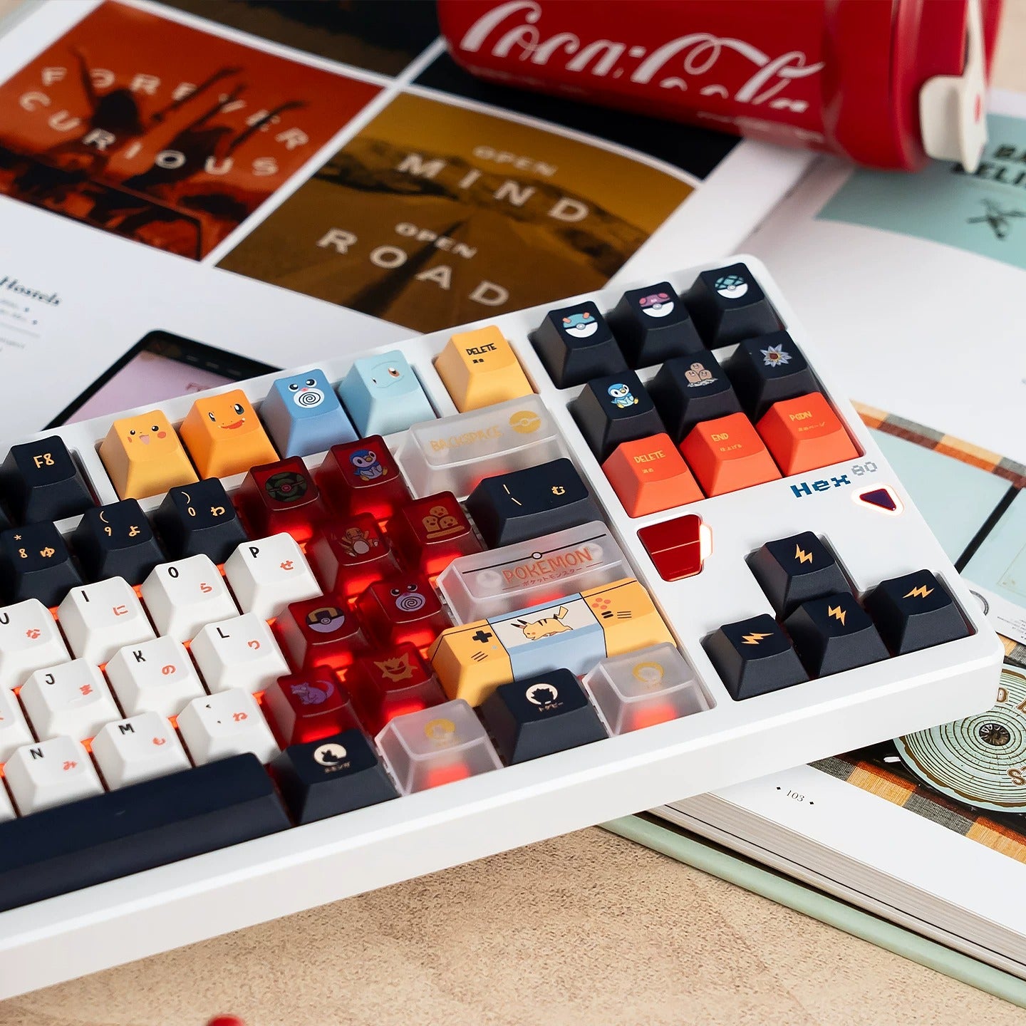 Pikachu themed keycap set, mechanical keycap PBT material material personalized keycap set, Animated cartoon keycaps, compatible with 61/64/68/75/84/87/104 mechanical keyboard replacement keycap
