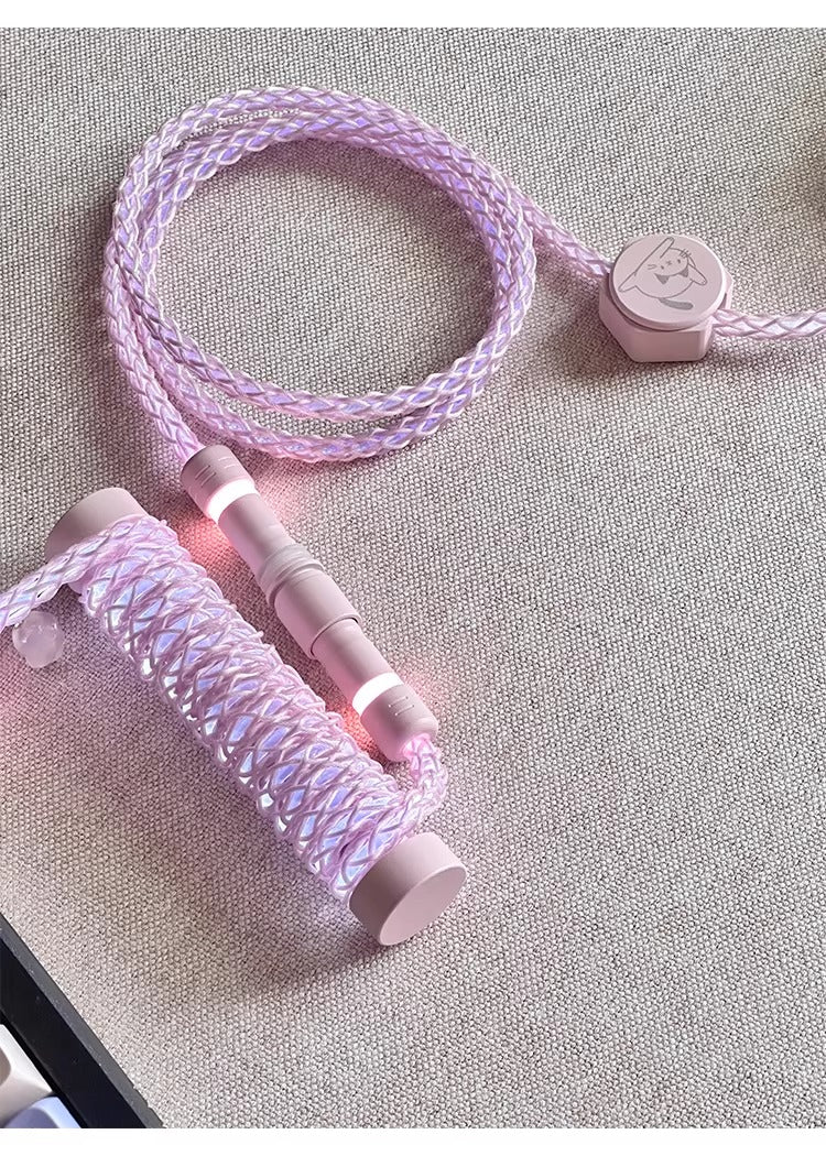 Pink/purple, single crystal copper spiral integral luminous aviation plug, manually customized data cable, keyboard cable