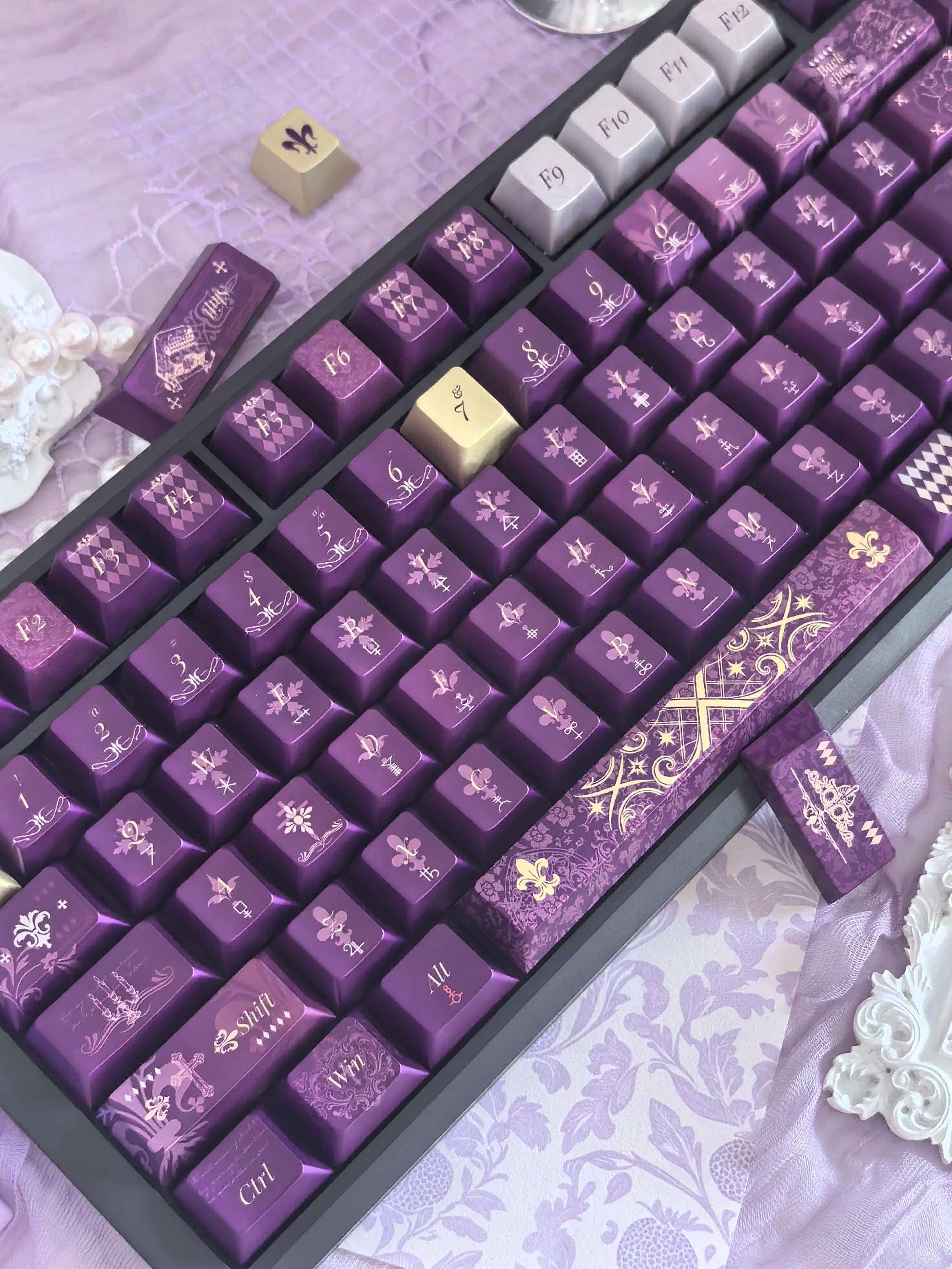 Faust Contract Theme Design, Purple Set, Metallic Paint PBT material personalized keycap set, anime and games cultural creative decoration keycap set, compatible with 61/64/68/75/84/87/104 mechanical keyboard