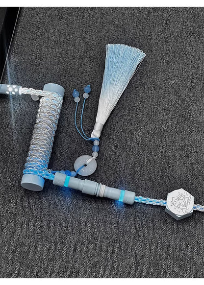 Single crystal copper aviation plug data cable, white blue gradient overall luminous 8k magnetic axis keyboard cable