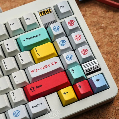 Dreamcast 2.0  PBT thermal sublimation complete set factory height， Mechanical keyboard decoration replaces keycaps, Compatible with 61/64/68/75/84/87/104 Key Mechanical Keyboard Keycap Set