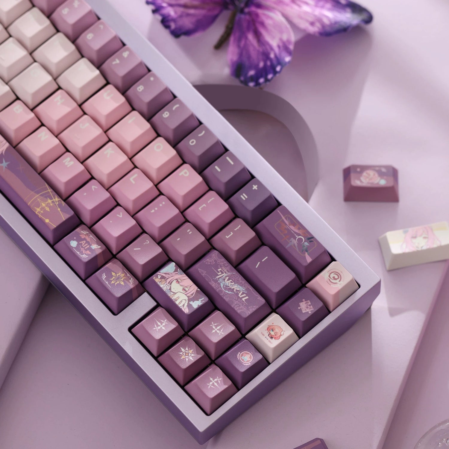 Honkai: Star Rail series, Cyrene theme, original high PBT material keycaps, full five sided thermal sublimation process mechanical keyboard custom set keycaps
