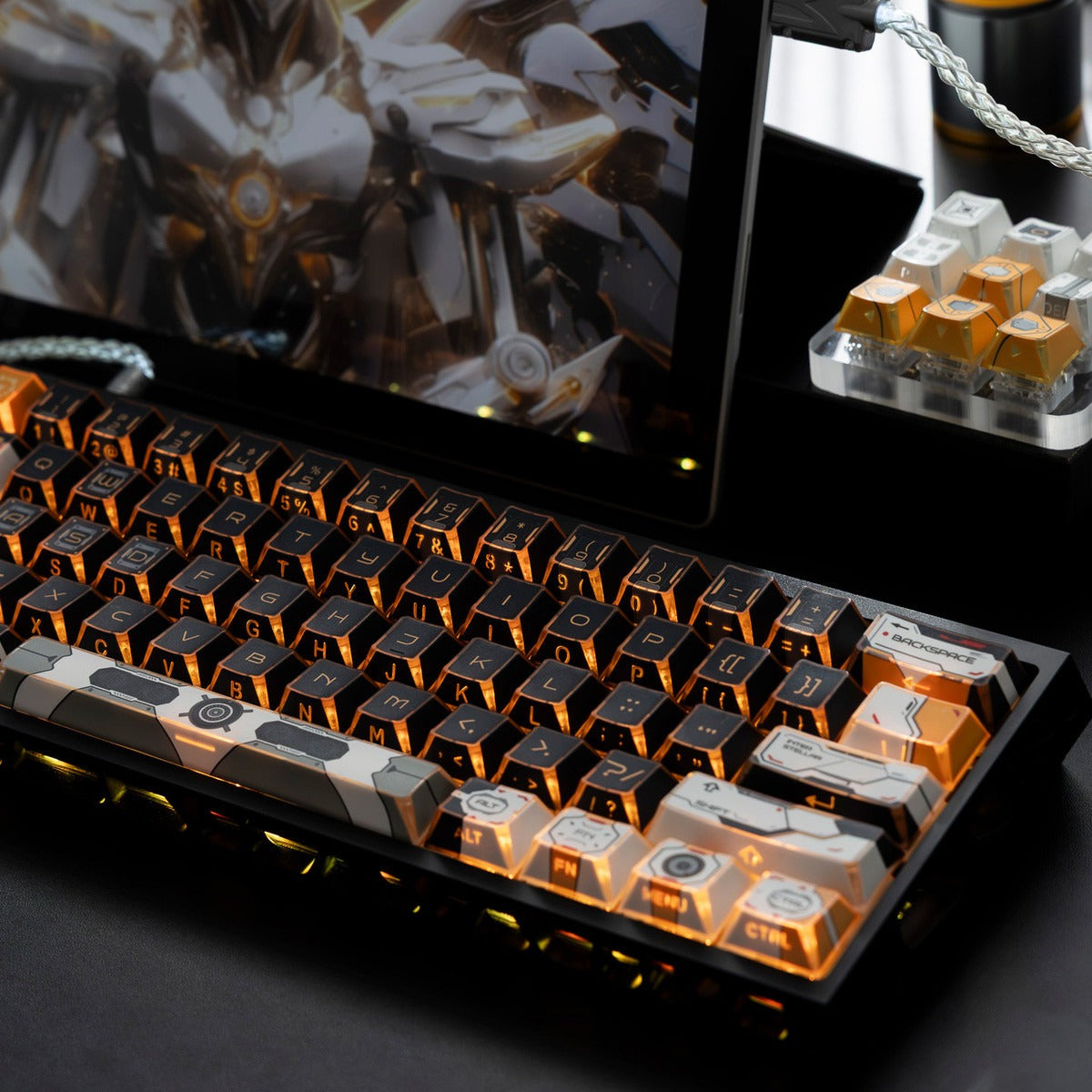 Gundam Theme Series Design Creative Set Keycaps, Light and Shadow Transparent, Folding Transparent Effect personalized keycap set, mechanical keyboard fashionable trend keycap compatible with 61/64/68/75/84/87/104 key mechanical keyboard