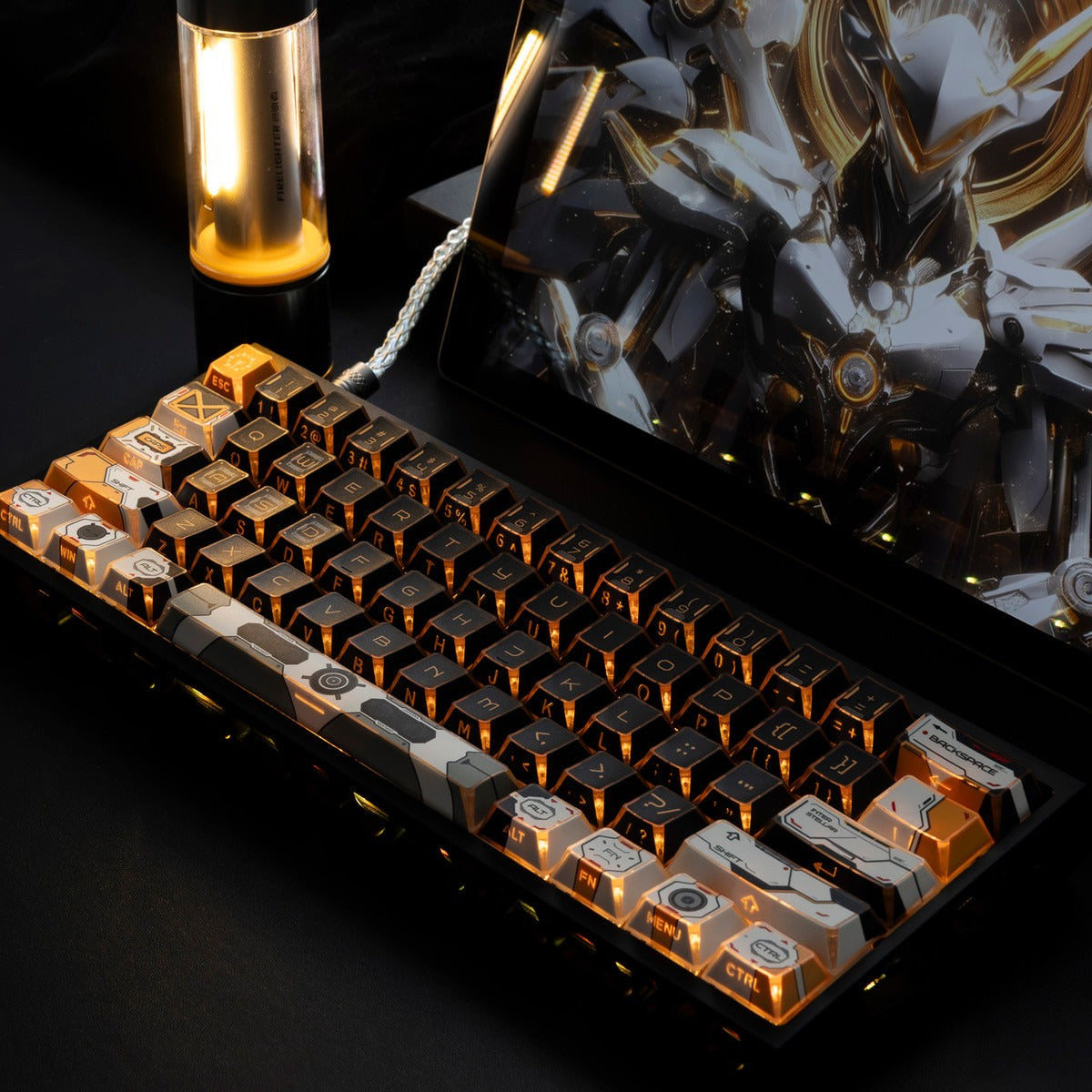 Gundam Theme Series Design Creative Set Keycaps, Light and Shadow Transparent, Folding Transparent Effect personalized keycap set, mechanical keyboard fashionable trend keycap compatible with 61/64/68/75/84/87/104 key mechanical keyboard