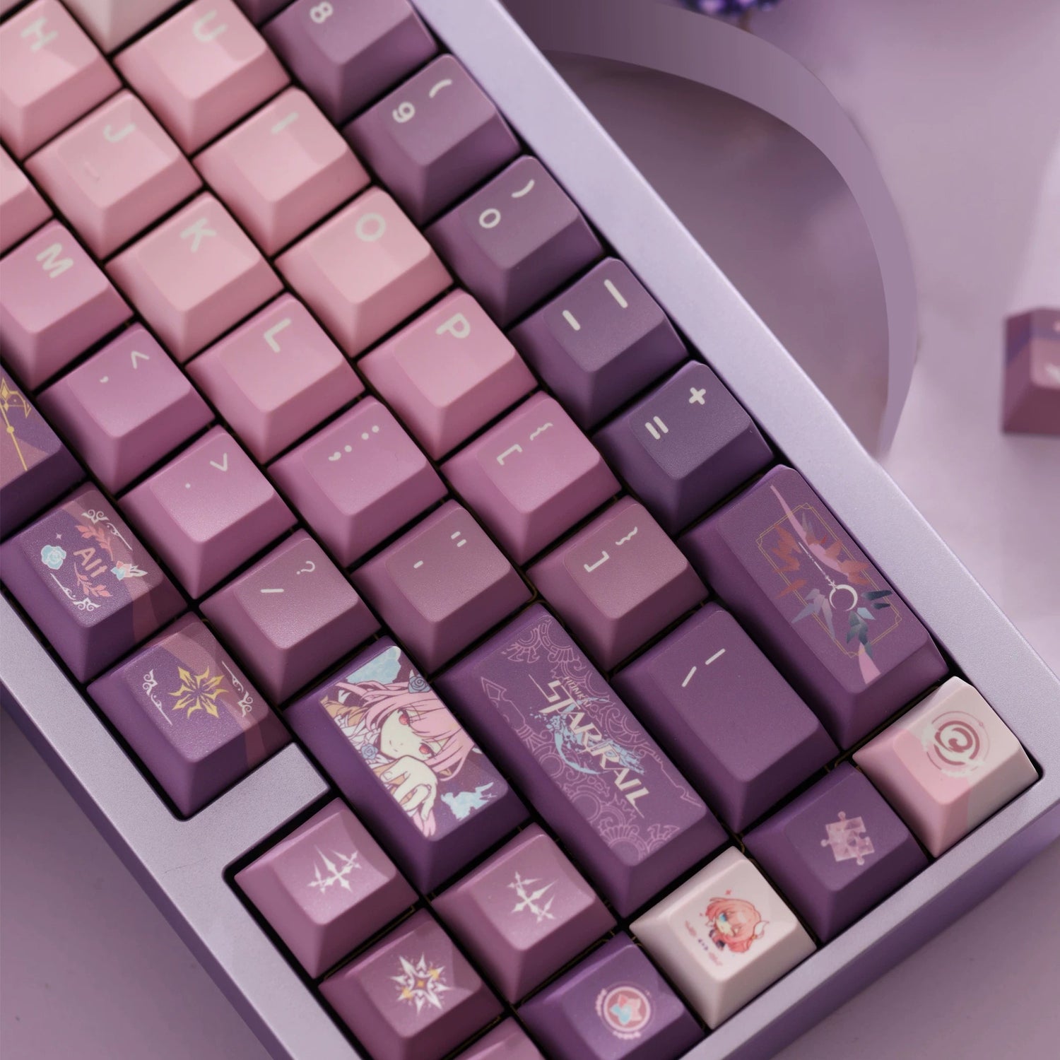 Honkai: Star Rail series, Cyrene theme, original high PBT material keycaps, full five sided thermal sublimation process mechanical keyboard custom set keycaps