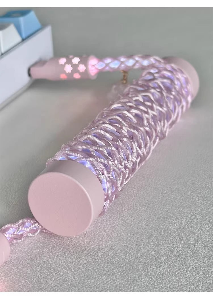 Pink/purple, single crystal copper spiral integral luminous aviation plug, manually customized data cable, keyboard cable